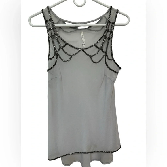 Willow & Clay Sequin Embellished Beaded Sheer Top Small Art Deco Sleeveless - Picture 1 of 7